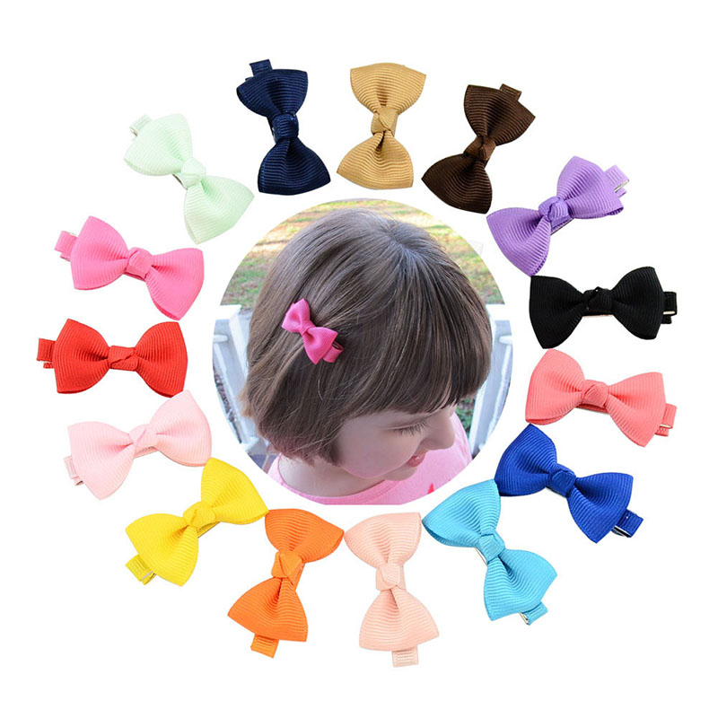 

Baby Bow Hairpins Small Mini Grosgrain Ribbon Bows Hairgrips Girls Bowknot Hair Clips Kids Hair Accessories  Colors M642, Slivery;white