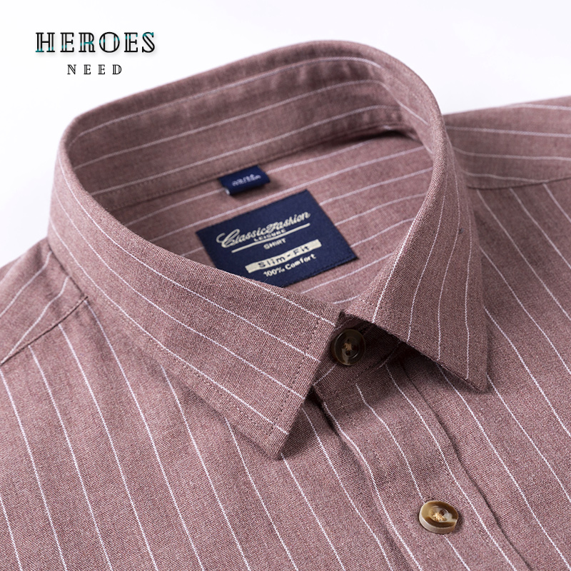 

New Casual Oxford 100% Pure Cotton Brown Red Striped Long Sleeve Shirts For Men Brushed High Quality Slim Fit Male Men's Shirt, Hw268 gray plaid