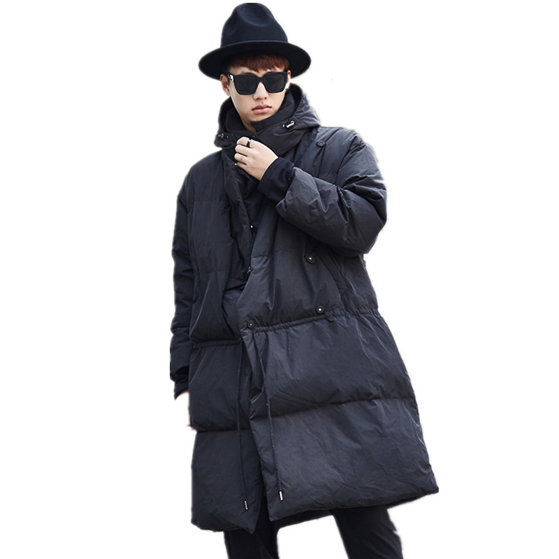 

2019 New Men Winter Down Jacket Men Fashion Thick Warm Long Coat Parkas Fur White Duck Down Coats Casual Waterproof Clothes, Black