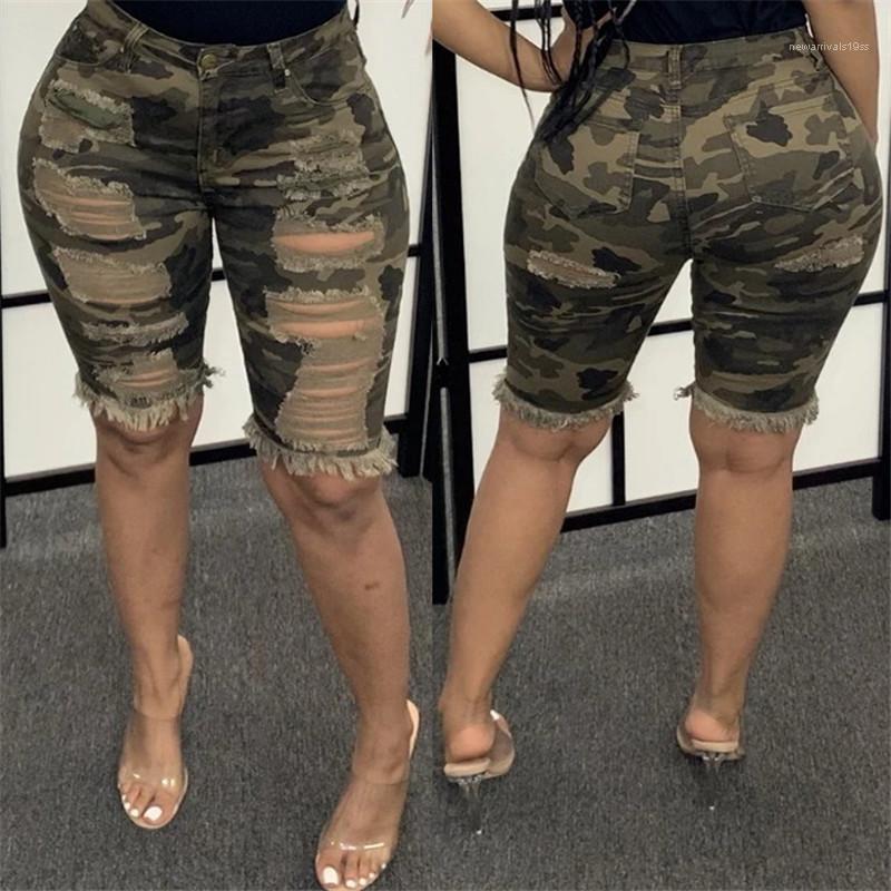 Skinny High Waist Hole Female Shorts Fashion Women Clothing Summer Womens Designer Denim Shorts Pants Tassel knee Length