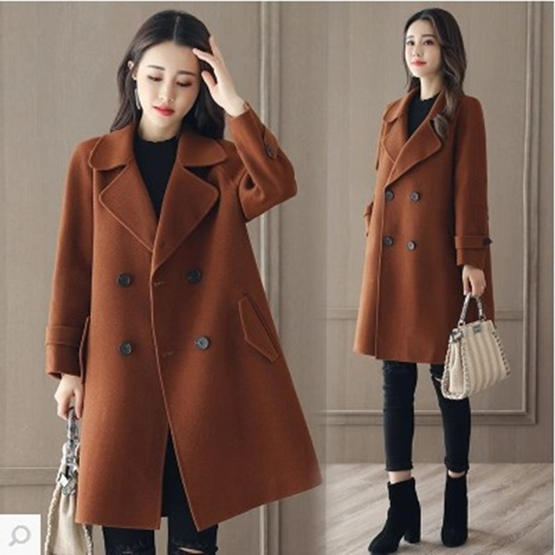 

Cloth coat female in long loose thickening temperament show thin coat of new fund of 2020 autumn winters woolen cloth, Brown