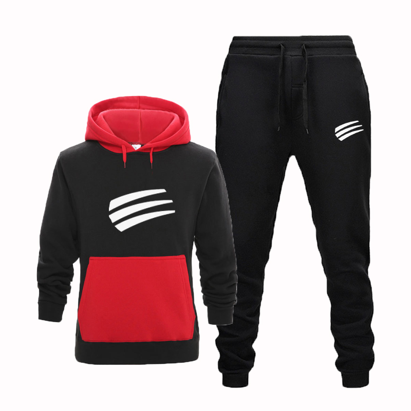 

Men' Autumn Casual Comfortable Printed Hoodie Sports Top + Fashion Guard Pants Set, Gray red