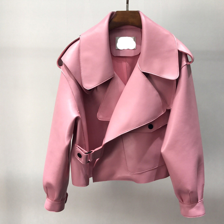 

Genuine Leather Jacket women real sheepshin leather coat 2019 spring new fashion real jacket, Khaki