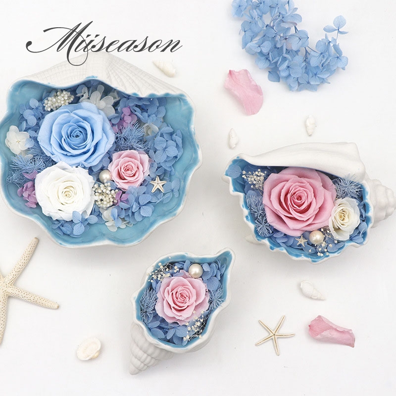

3 size Eternal flower gift box set women's day creative gift rose flower in conch ornaments Wedding Valentines Christmas, Single flower