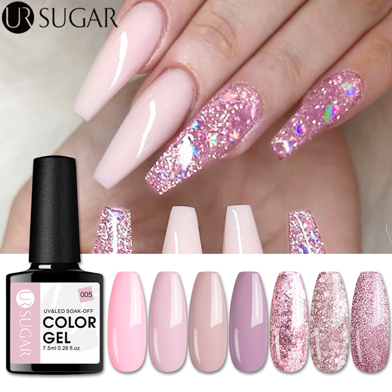 

UR SUGAR 7.5ml Rose Gold Glitter Nail Gel Polish Nude Color Series Led Gel Varnish Semi Permanent Soak Off UV LED Nail Lacquers, 37