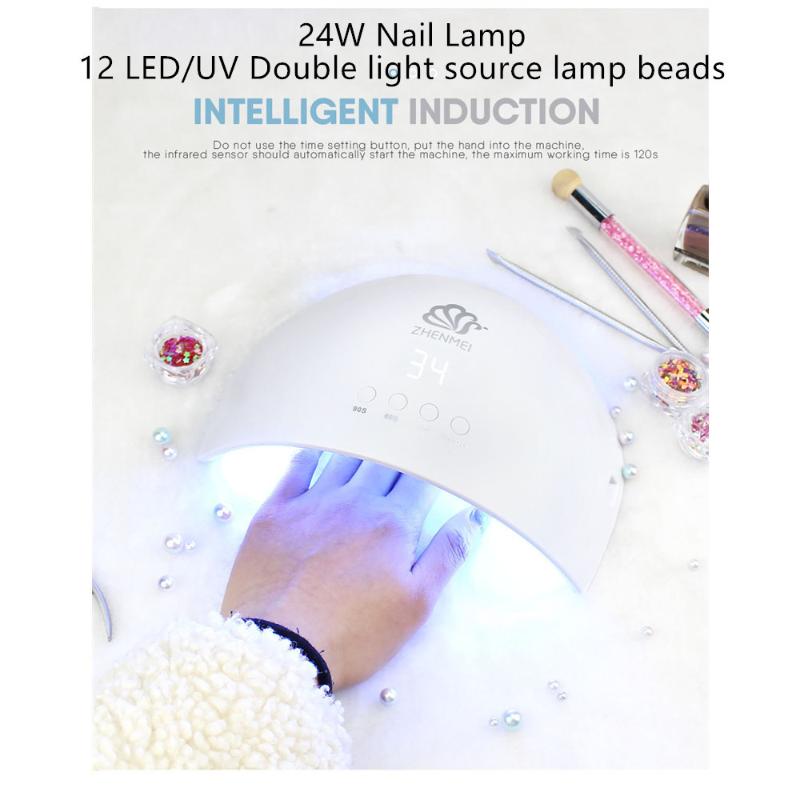 

24W Nail Lamp Infrared intelligent induction Built-in lithium battery 12 LED/UV Double light source lamp beads, White