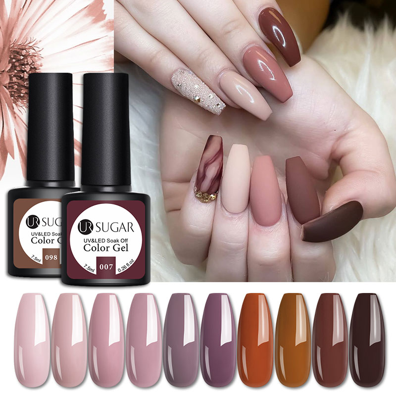 

UR SUGAR 7.5ml Coffee Brown Color Gel Nail Polish Soak Off UV LED Chocolate Brown Nail Art Manicures Gel Varnish Lacquers, Morandi1
