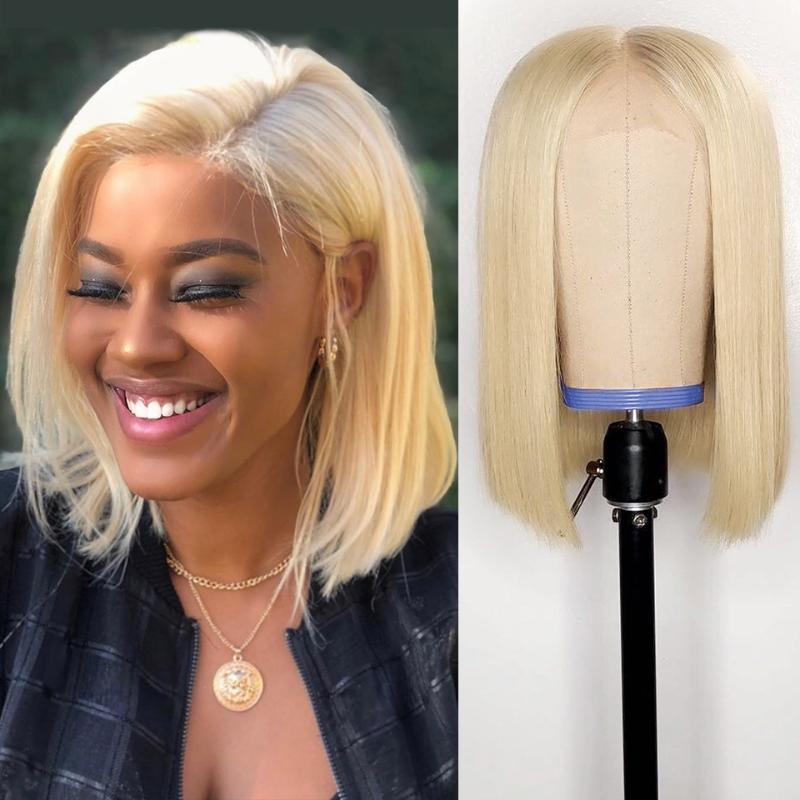 

613 Blonde Brazilian Straight Human Hair Bob Wigs 8 - 16 Inch Remy Short Ombre Bob Lace Front Wigs for Black Women, As pic