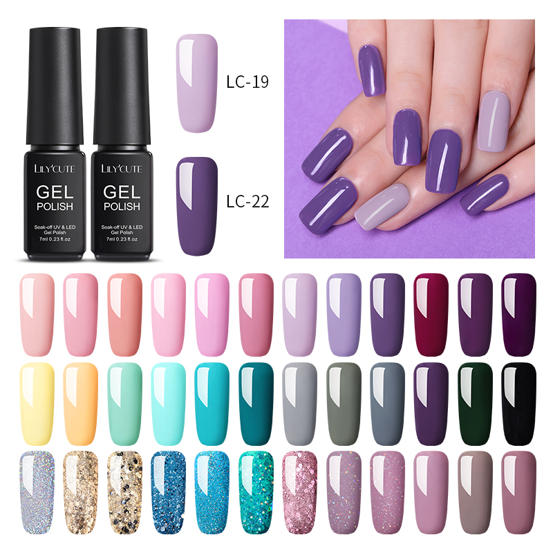 

LILYCUTE 7ml Gel Nail Polish Semi Permanent Long Lasting Purple Blue Glitter Soak Off UV Gel Led Polish Nail Art Design, 5ml-09