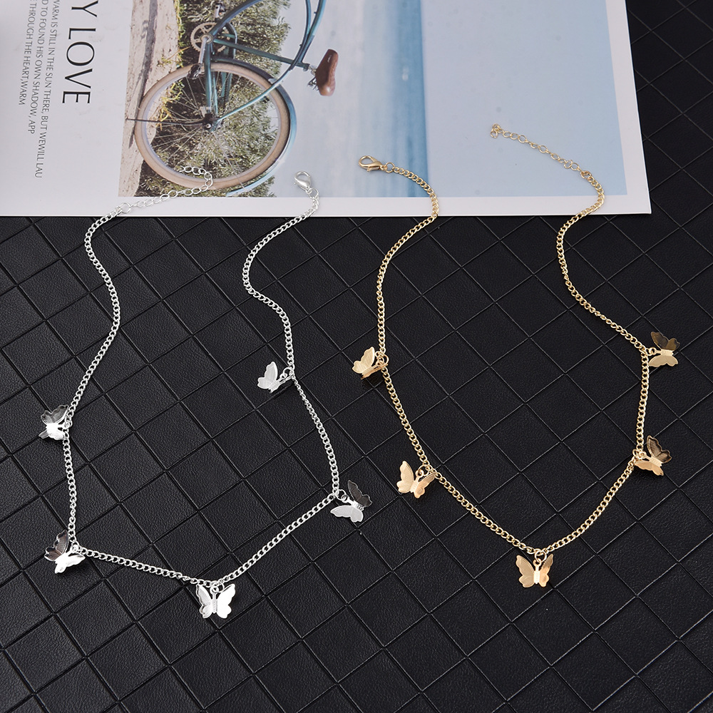 

Fashion Choker Necklace Lovely Golden Silver Plated Butterfly Necklace Short Women Summer Holiday Romantic Gift Jewelry Wholesal