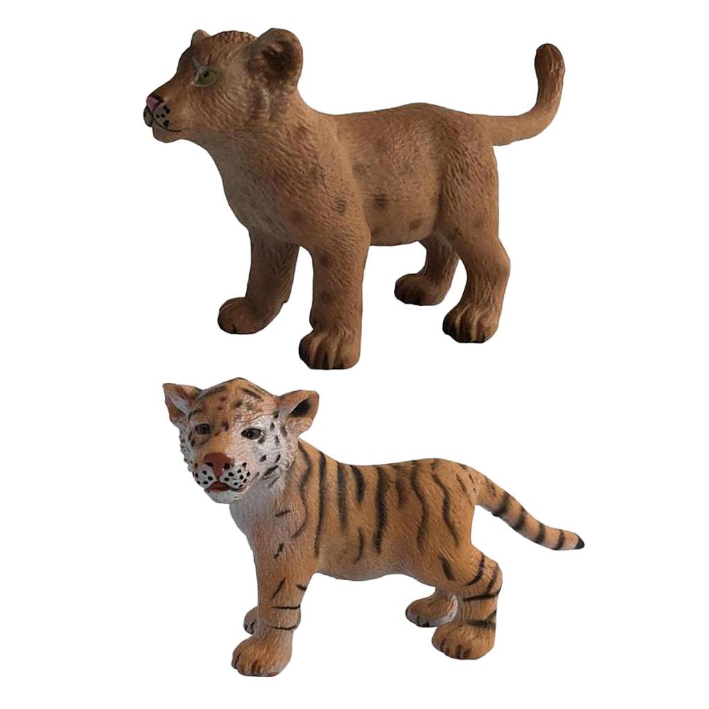 

2pcs small mini animals figures jungle forest lion tiger figurines for