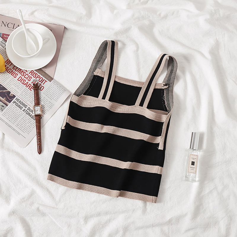 

2020 New Arrival Color Block Striped Vest Summer New Women's Fashion Casual Sleeveless Top Knitted Tank Tops, Red