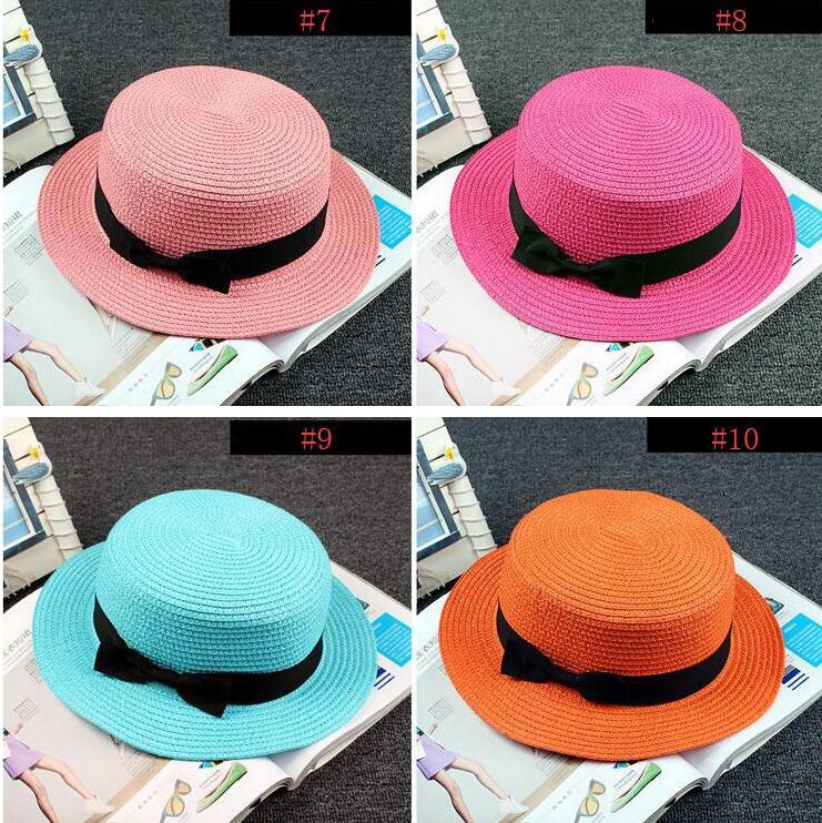 

Man Women Straw Hat Summer Beach Hats Children And Adult Size Flat Top Straw Hat Men Boater Hats Flat Bowler Hat, Remark the colors