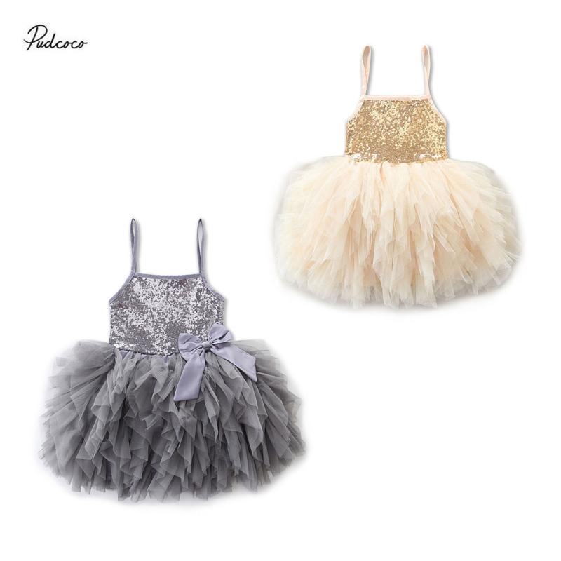 

2020 2-7Y Toddler Baby Girls Princess Dress Summer Sleeveless Sequins Pegeant Party Knee Length Tutu Dress Kids Outfits, Gold