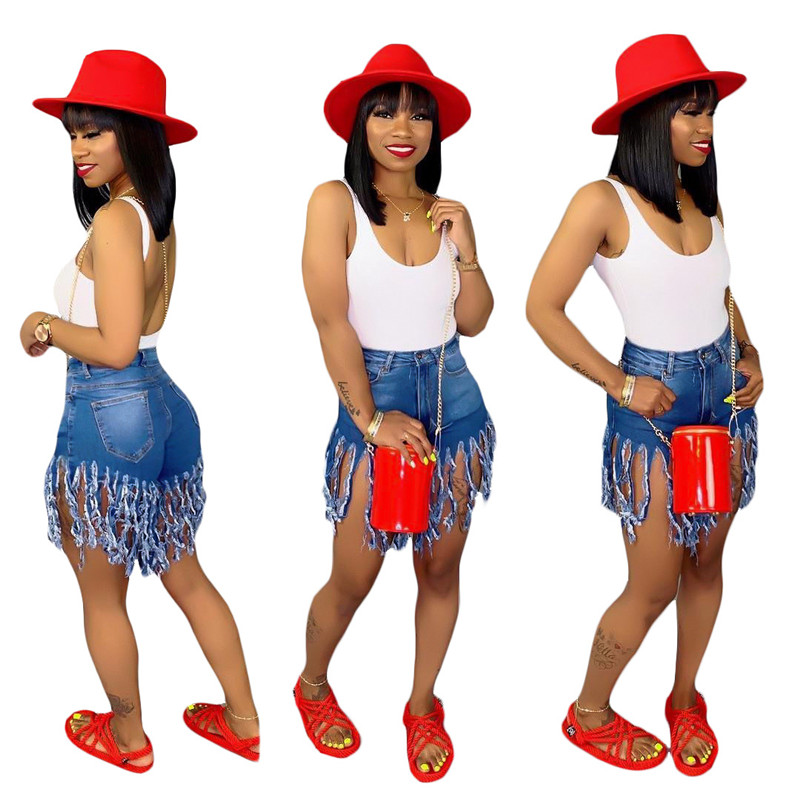 

Summer Women Shorts Tassel Denim Shorts High Waist Womens Skinny Jeans Fashion Designer Zipper Fly Pocket Vintage Shorts Plus Size A52002, Socks as a gift(can´t order separately
