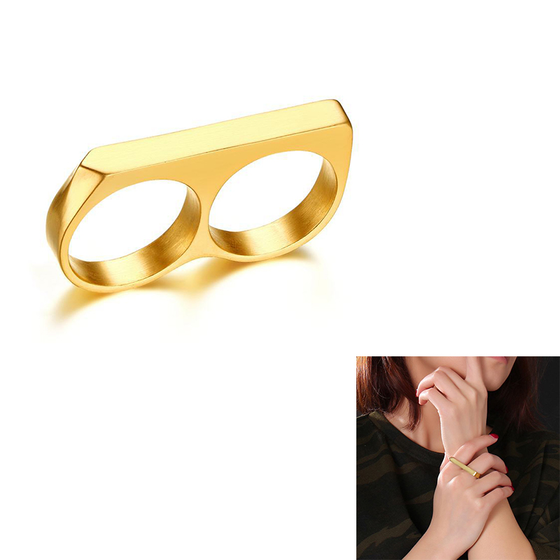 Titanium Steel Gold No.9 knuckle dusters Three-color muay thai Double-finger Double Ring Ring Refers To Tiger Jewelry Self-defense-image-478364536