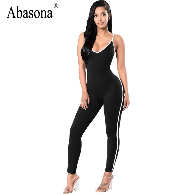 black jumpsuit with white stripe on side
