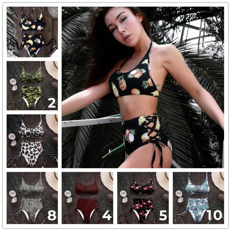 

Sexy 2020 Bikini Swimsuit Women Swimwear Push Up Bikinis Set Leaf Print Female High Waist Swimming Suits for Bathing Suit