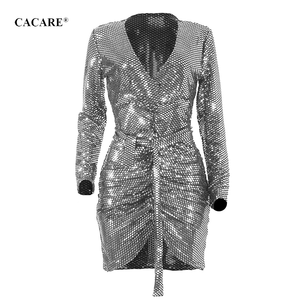

Full Sequins Dress Bodycon Women' Short Party Mini Dresses Christmas Club Night Evening F0058 Long Sleeve, Silver