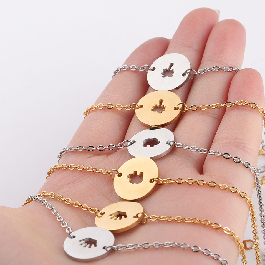 

Stainless Steel Bracelet For Women Gold And Silver Color Hollow Elephant Coconut Tree Circle Charm Bracelet Lover's Engagement Jewelry