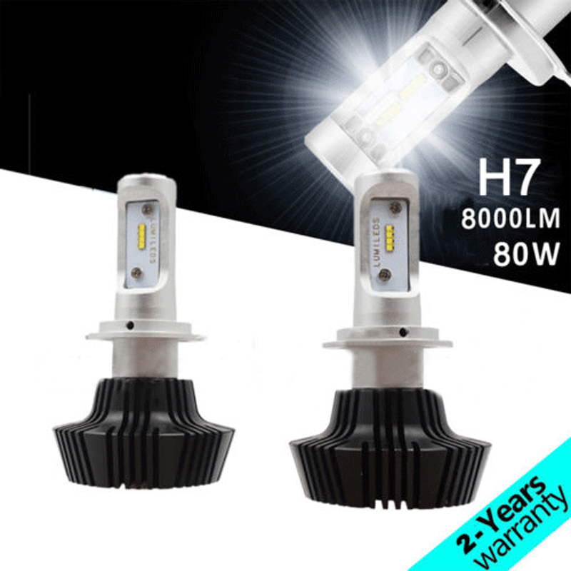 2PCS LED Chips 80W 8 LED H7 Headlight Kit Fog Beam Bulbs 8000LM 6000K DC 9-36V-image-450461846