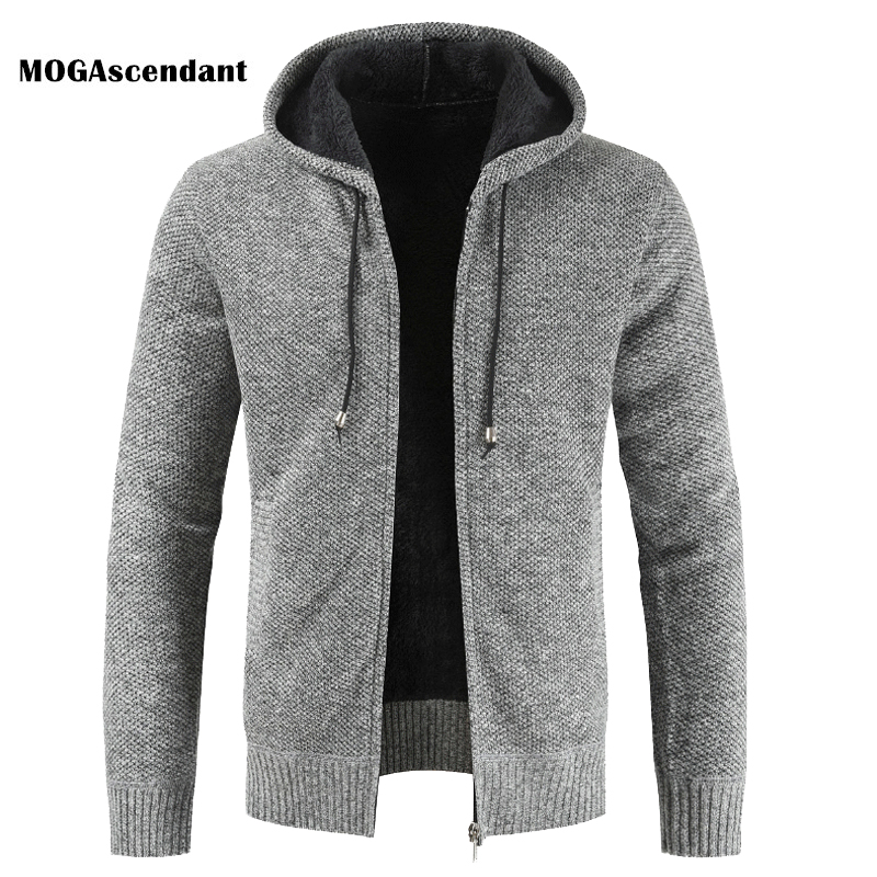 

Men's Outwear Winter Jackets Cardigan Casual Patchwork Hooded Zipper Sweatercoats Male Fashion Thick Wool Liner Jacket, Black