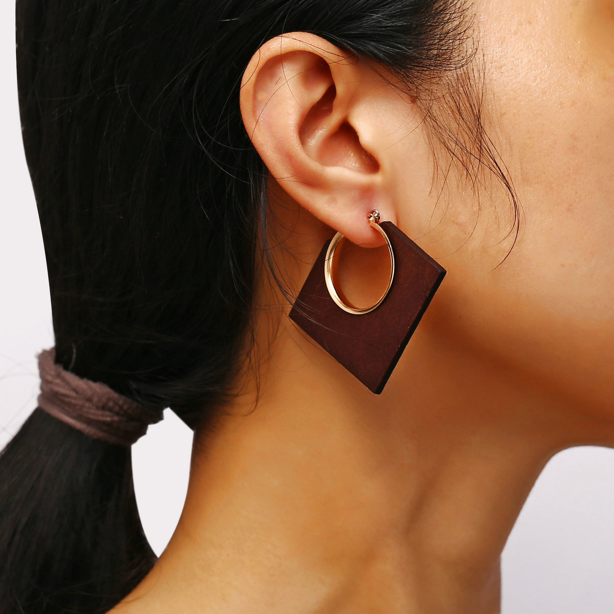 

Square Woodiness Ear Circle Originality Classic Brown Raw Wood Geometry Type Earrings