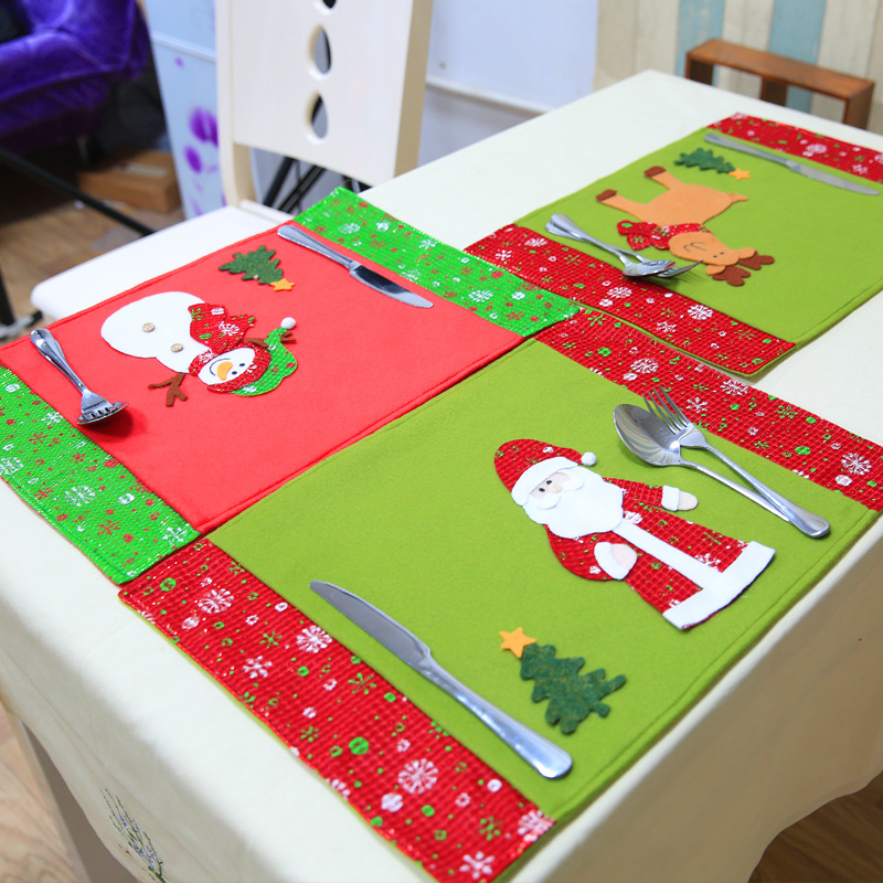 

New Year Party Decor Kitchen Dining Table Mats Cloth Table Napkin Snowman Santa Claus Elk Pattern Christmas Decorative Placemats