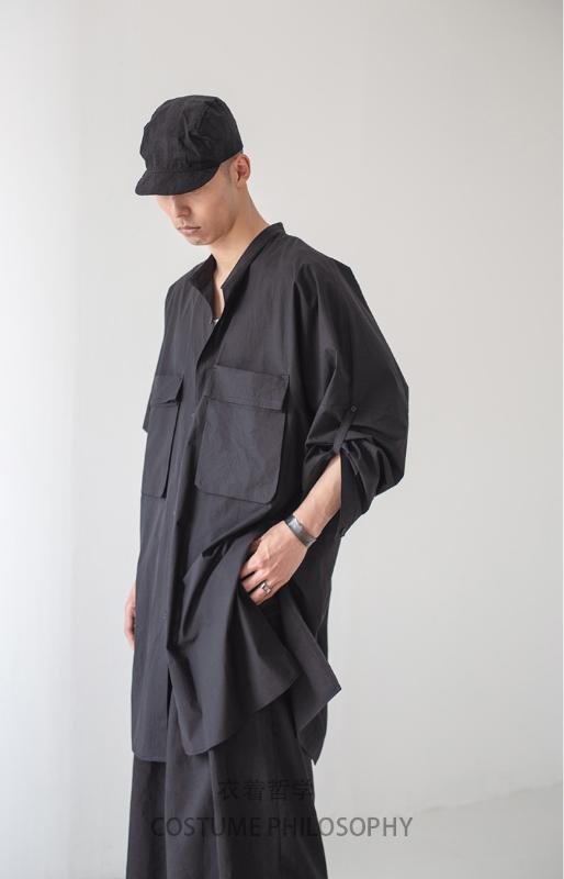 

Customized plus size -6XL ! New Men' clothing Fashion personality Super-loose medium-length hairdresser' Long Sleeve Shirt, Black