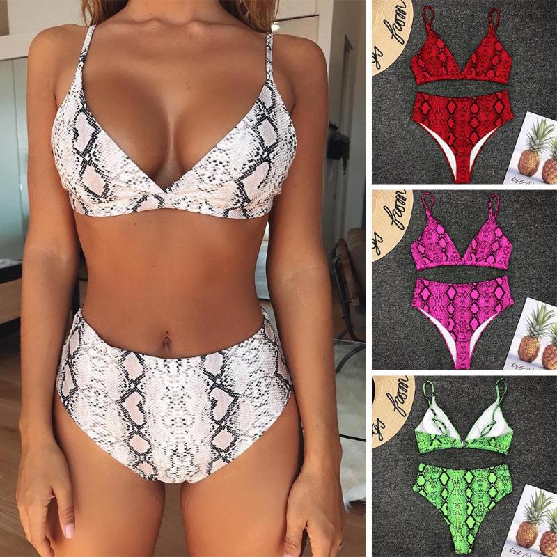 

Sexy Women Snakeskin Strap Bra High Waist Briefs Swimwear Bikini Swimsuit Set Summer Beach Wear Female Low Waist Sexy Top