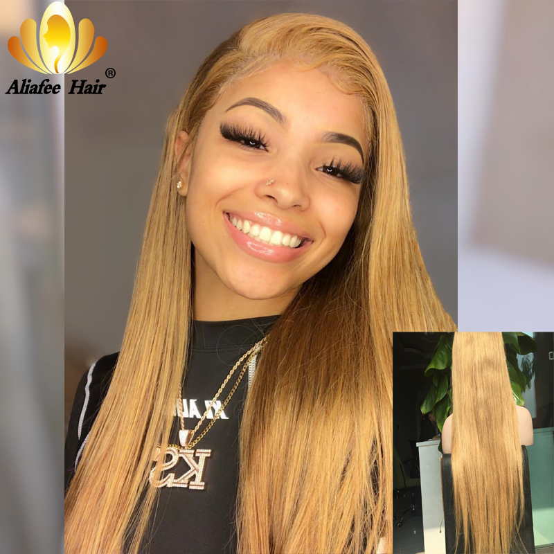 

1B/27 Ombre Color Glueless Lace Front Human Hair Wigs With Baby Hair 13*4 Straight Remy 130% 150% Density 8"-28" Inch Wigs, T1b/27