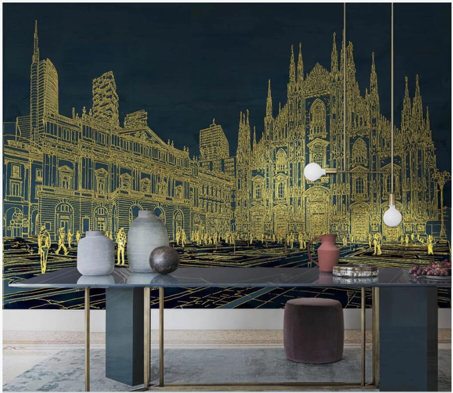 

WDBH 3d wallpaer custom photo Light luxury vintage gold line art background living room home decor 3d wall murals wallpaper for walls 3d, Non-woven