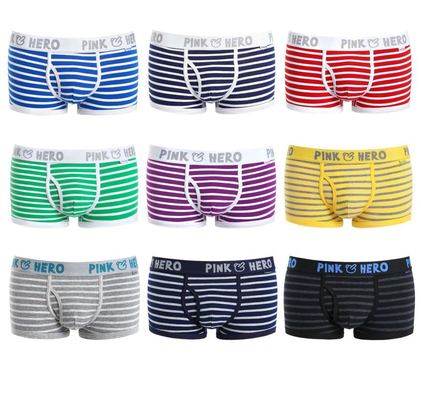 

PINKHERO Striped Print Male Boxers Colorful Breathable Cotton Boxer Hombre High Quality Men Panties Comfortable Calzoncillos, Green white stripes