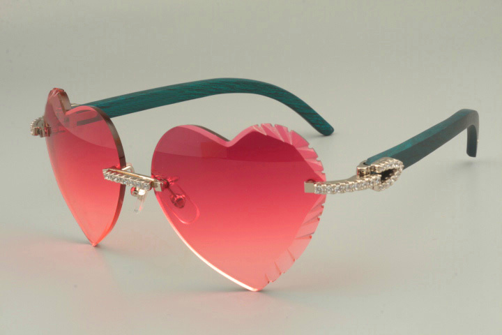 

2019 heart-shaped carved sunglasses gold high-end diamond series natural blue wooden temple sunglasses 8300686-B size: 58-18-135mm