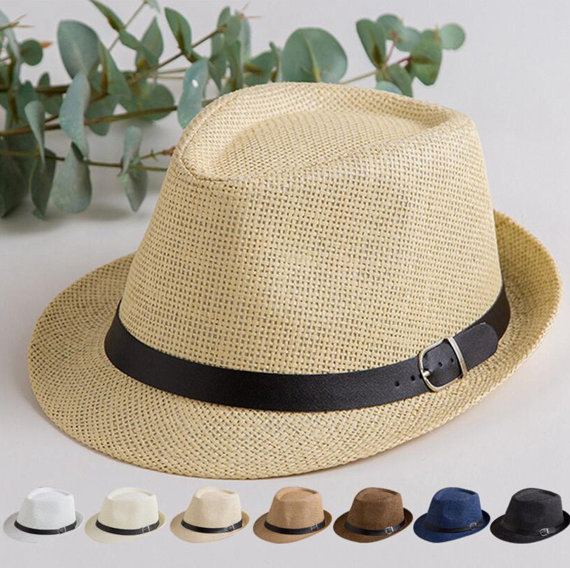

Panama Straw Sun Hat Fashion Summer Casual Trendy Beach Sunshade Straw Hat Cowboy Fedora Cap Outdoor travel Straw Sun cap snapback D1057, As pictures