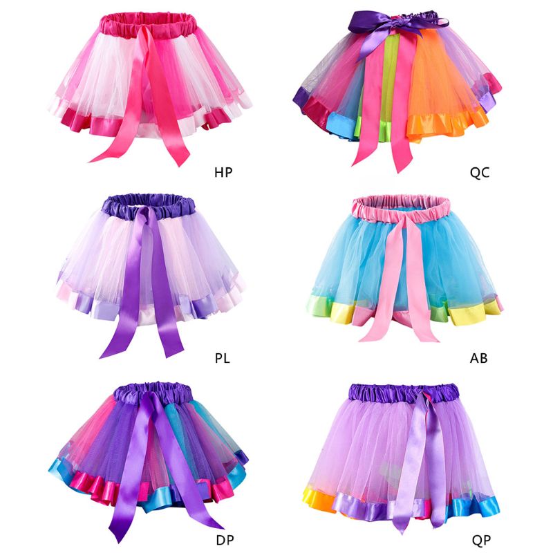 2018 Hot Summer Girls Skirt Kids Petticoat Rainbow Pettiskirt Bowknot Tutu Dancewear Saias Faldas