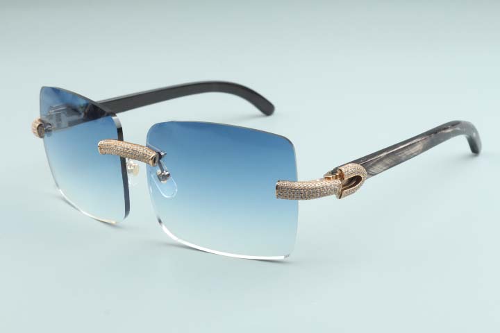 

2020 New Large Square Sunglasses Full Diamond Glasses T3524012A Luxury Boundless Natural Black Textured Horn Frame