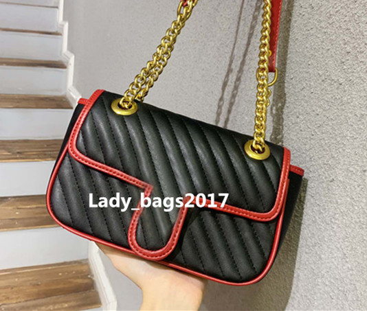 

Newset Diagonal Stripes Bags Love heart V Wave Pattern Satchel Chain Handbag Women Purse Genuine Leather Shoulder Bag, Red