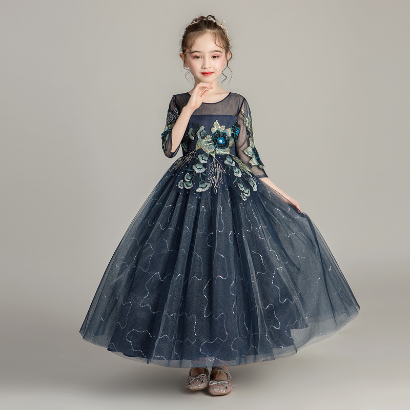 

Girl Communion Dress Ball Gown Kids Lace Embroidered Peacock Flower Girls Dresses for Wedding Elegant Girls Pageant Ball Gowns, Photo color