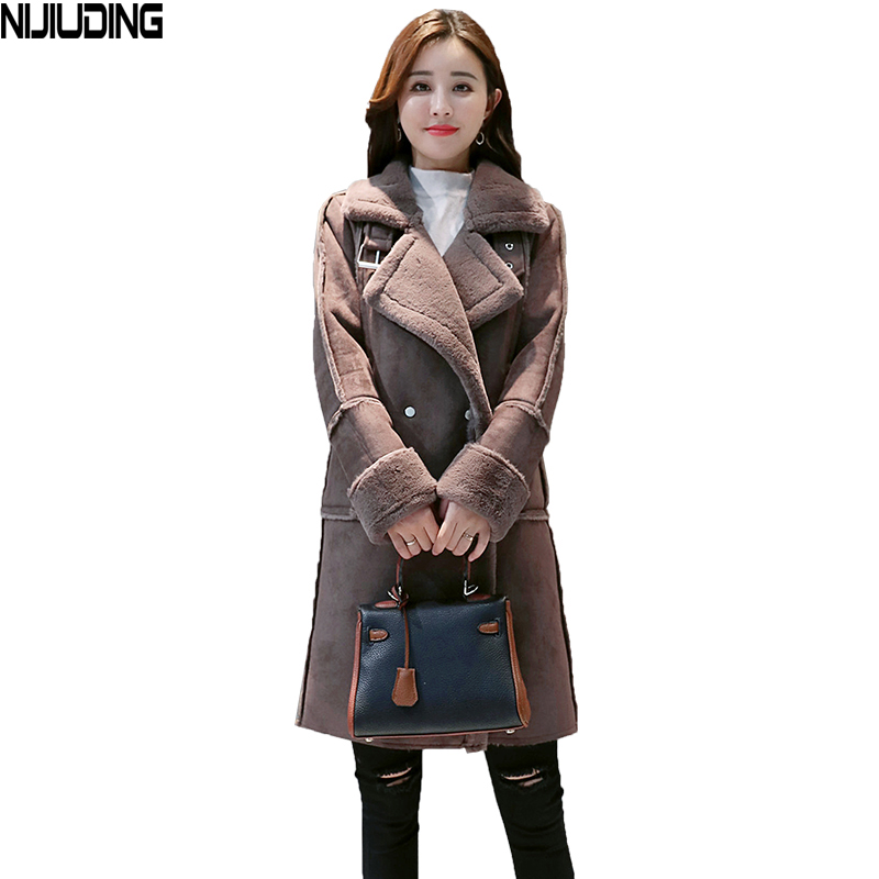 

Suede Leather Coats 2018 New Autumn Winter Women' Long Fur Thick Parkas Female Faux Sheepskin Windbreakers Jackets High Quality, Pink