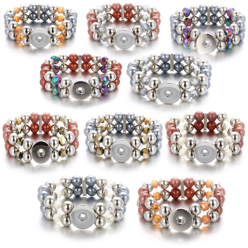 

Fashion Crystal Beads Elastic Gingers Snaps Charm Bracelets Jewelry Fit 18mm Snaps Chunk Buttons Mix Style