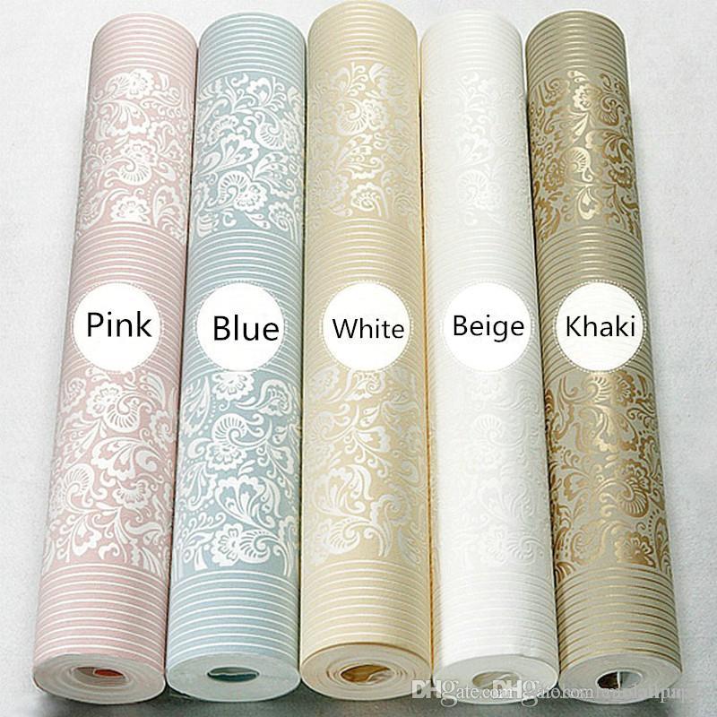 

European Non-woven 3d Wallpaper Bedroom Green Simple Vertical Stripes Living Room Hotel White Beige Blue 53x1000cm for Room, Pls remark the color when place order