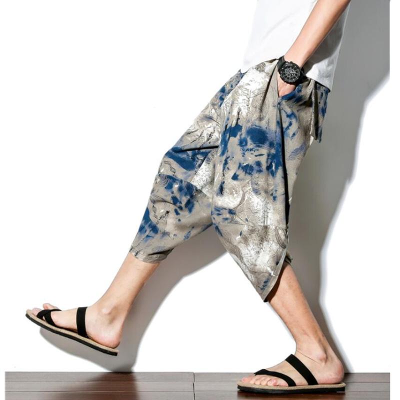 

2020 Sinicism Men Fashion Casual Pants Mens Loose Breathable Cotton Linen Pants Ankle Length Trouser with pocket Pant -5XL, Shui mo