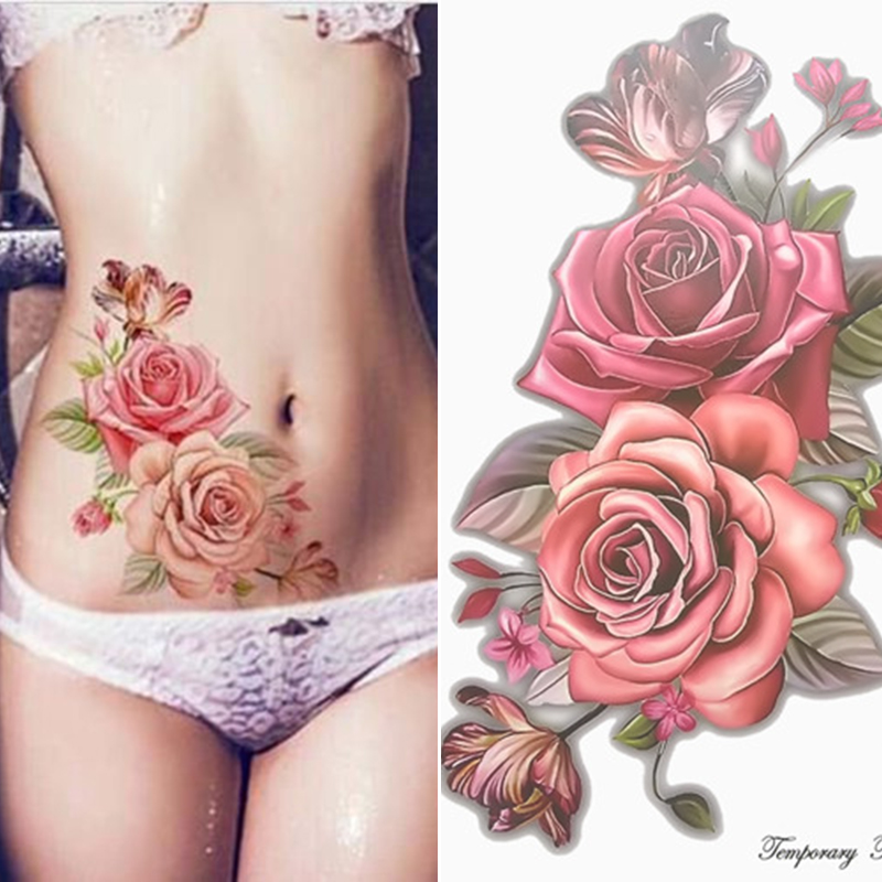 

Makeup Fake Temporary Tattoos Stickers Rose Flowers Arm Shoulder Tattoo Waterproof Women Big Flash Beauty Tattoo On Body