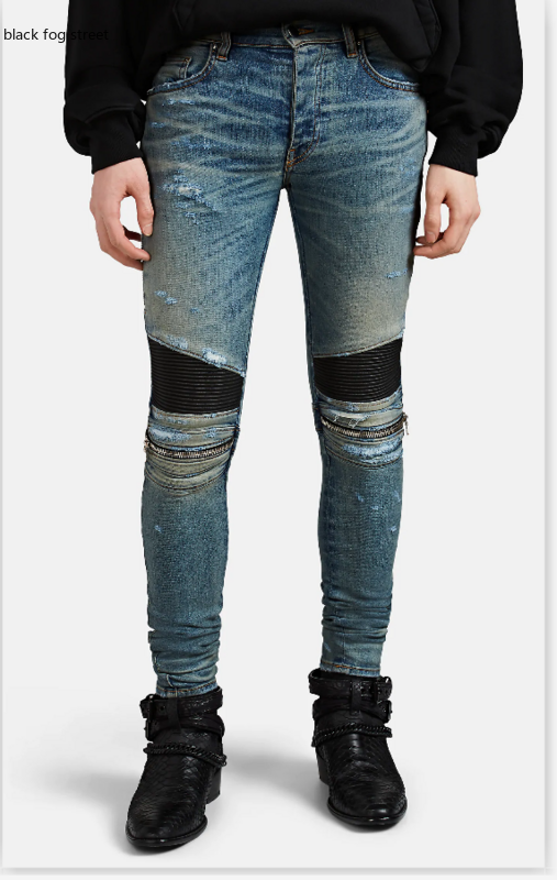 

black fog street 606 Men's fashion vintage hole ripped biker jeans Male casual slim patch high quality denim pants Long trousers, As pic