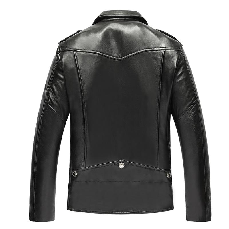 

Men Top Quality Genuine Sheepskin Leather Coat Spring Autumn Moocycle Plus Size Jacket 22-924 MF722, Black