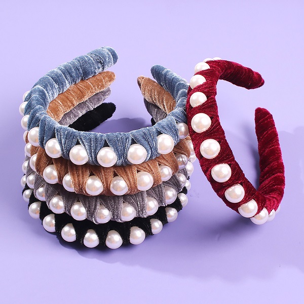 New ins Fashion trendy luxury designer vintage big pearl comfortable velvet headbands hair jewelry for woman girls-image-508301379