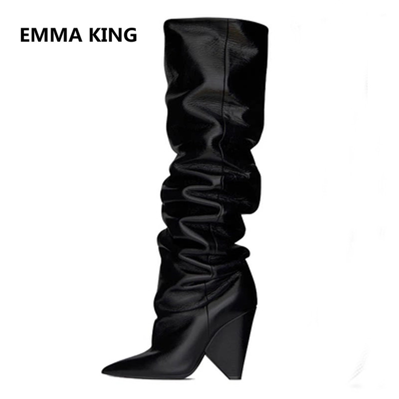 Original Damen Schnuer kniehohe stiefel runde zehe hohe plateau sohle Mode Neue