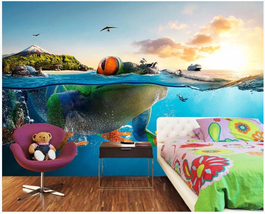 

3d wallpaer custom photo Dream boat cartoon beautiful ocean frog background 3d wall murals wallpaper for walls 3 d living room home decor, Non-woven wallpaper