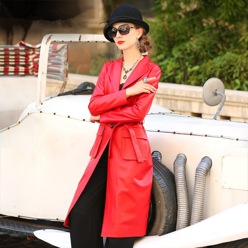 

Genuine Leather Spring Autumn Jacket Women Real Sheepskin Female Korean Vintage Trench Coat X14160MTZ216901 MY1908, Black